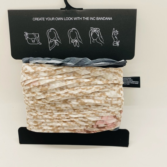 NWT Macy’s INC Neck Scarf Pleated Gray and Tan with a Hint of Light Pink - Picture 4 of 6